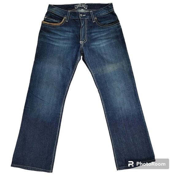 Robin's Jeans Easy Rider Leather Flap Pocket Studded Denim Biker USA Sz 30x29